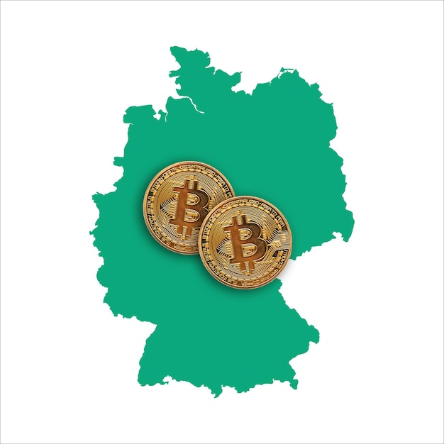 Pièce de monnaie cryptocurrency Bitcoin sur une carte de l'Allemagne