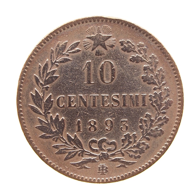 Pièce de monnaie italienne antique isolée