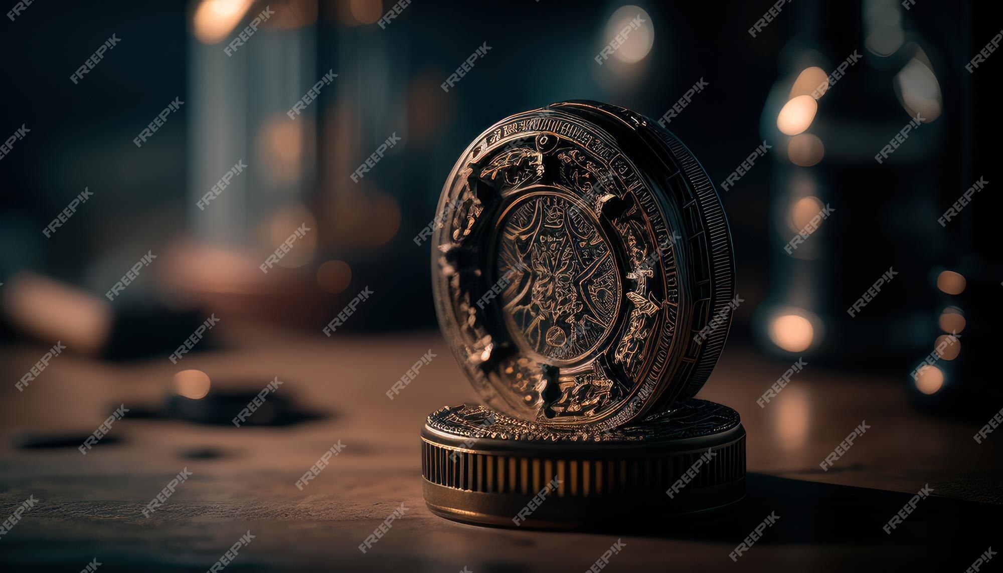 Une Collection De Pièces De Monnaie Sur Une Table Avec Un Livre Qui Dit le  Mot Dessus.