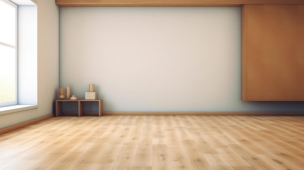 une pièce avec un mur blanc et du parquet