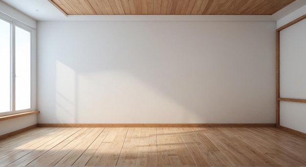 une pièce avec un mur blanc et un sol en bois