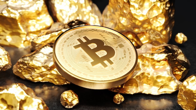 Pièce d'or Bitcoin avec une pièce d'or