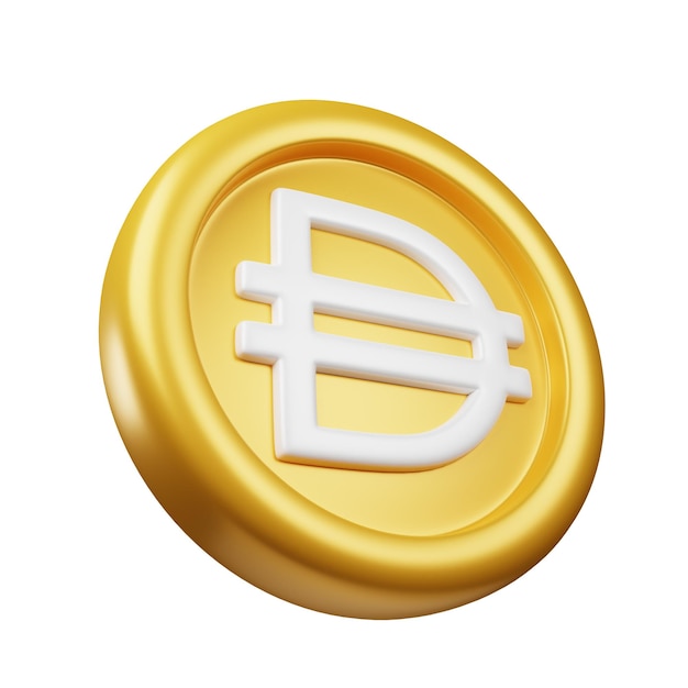 Pièce d'or Dai rendu 3d incliné vers la droite style de dessin animé d'illustration de crypto-monnaie