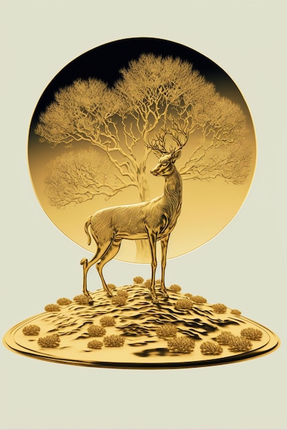 Pièce d'or avec une photo d'un cerf dessus ai générative