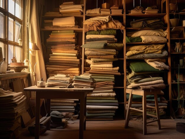 Photo une pièce avec une pile de livres et une table avec une lampe dessus