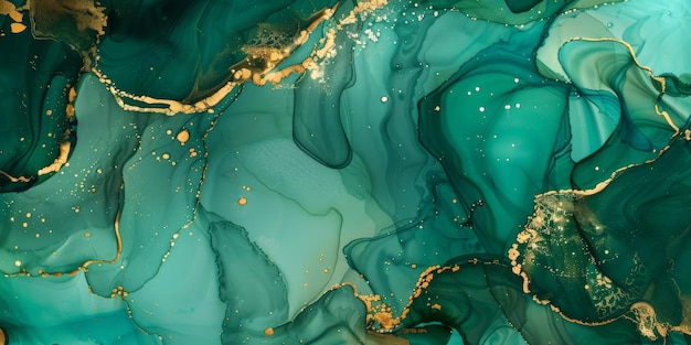 Cette pièce présente un design d'art abstrait élégant en teal et en or qui captive les téléspectateurs