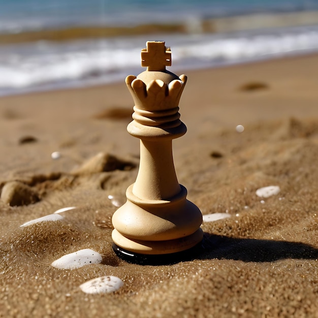 pièce de reine d'échecs sur une plage de sable générée par l'IA