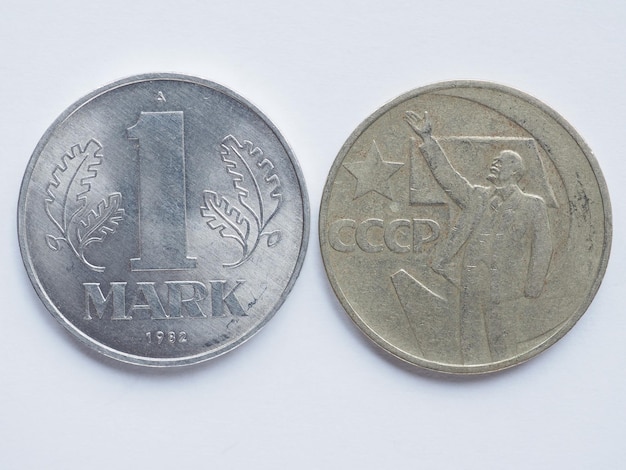 Pièce de rouble russe vintage et pièce de monnaie de marque allemande