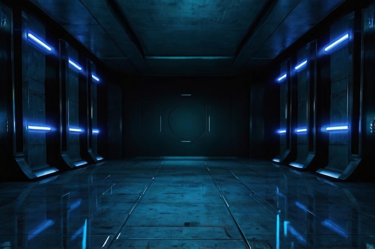 Photo une pièce sombre avec une lumière bleue sur le fond