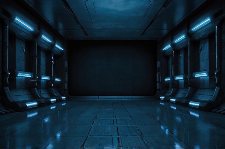 Photo une pièce sombre avec un mur sombre et une lumière bleue sur le fond