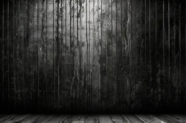 une pièce sombre avec un mur sombre et un sol en bois avec un panneau disant " non "