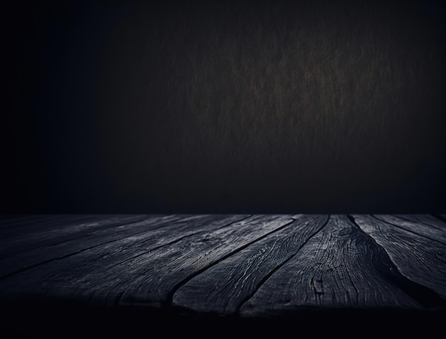 Une pièce sombre avec un plancher en bois et un fond sombre.