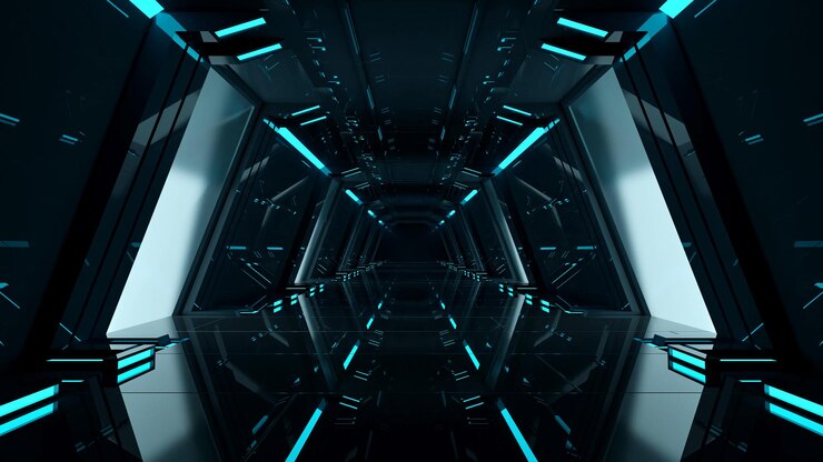 Photo pièce sombre vide rendu 3d de fond scifi futuriste