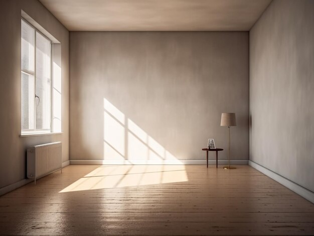 une pièce avec une table et une lampe sur une table