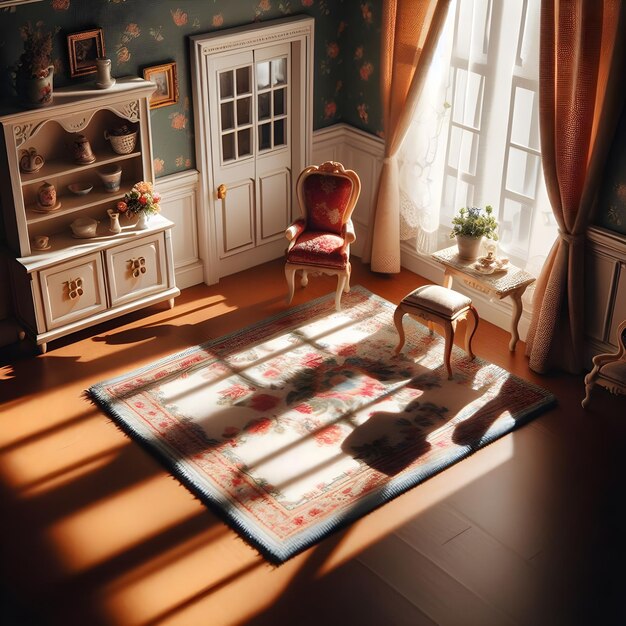 Photo une pièce avec un tapis et une chaise avec un tapus dessus