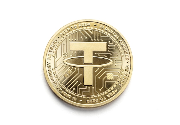 Pièce USDT isolé sur fond blanc Tether Cryptocurrency