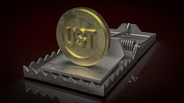 La pièce ust sur le piège pour le rendu 3d du concept d'entreprise ou de crypto-monnaie