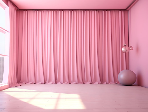 Une pièce vide en couleurs roses avec des boules d'IA