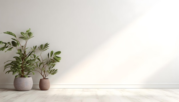 Pièce vide de mur blanc avec des plantes sur un sol