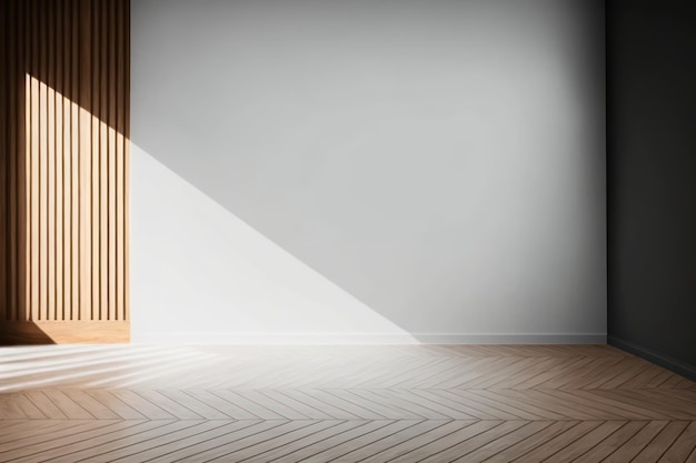 Pièce vide avec un mur blanc et une porte en bois qui dit "ouvert"