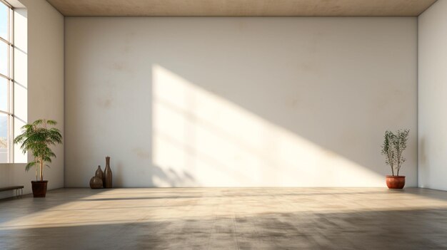 Photo une pièce vide avec des murs blancs et des portes à la lumière du soleil