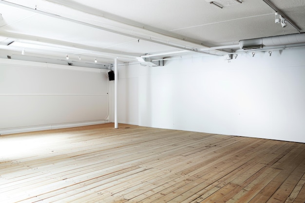 Une pièce vide avec des murs blancs sous la forme d'un espace ouvert