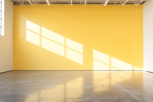 Photo une pièce vide avec des murs jaunes et un sol en béton.