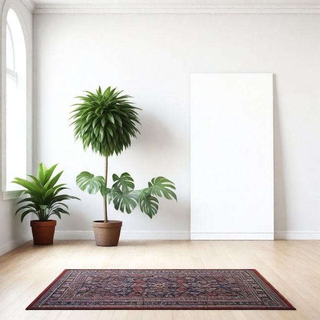 Photo une pièce vide avec une plante et un tableau blanc sur le mur