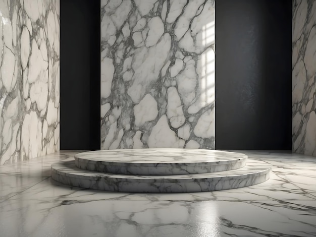 Une pièce vide réaliste avec un podium en marbre