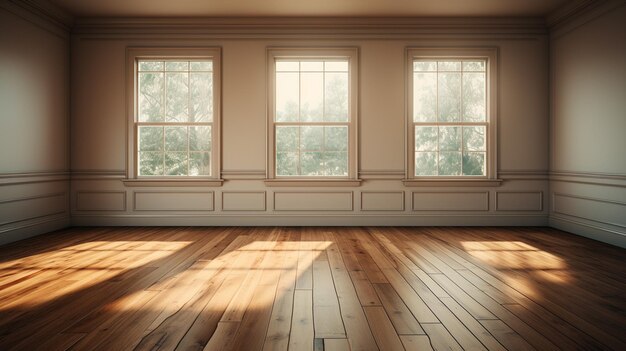 Une pièce vide avec un sol en planche de bois