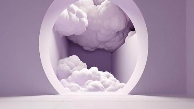 Une pièce violette avec un trou au milieu et un nuage blanc dessus.