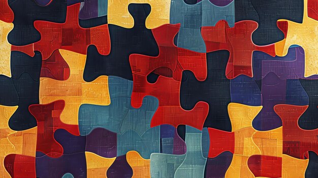 Les pièces colorées du puzzle s'assemblent pour former un motif homogène. Les couleurs sont vives et saturées et le motif est complexe et attrayant.