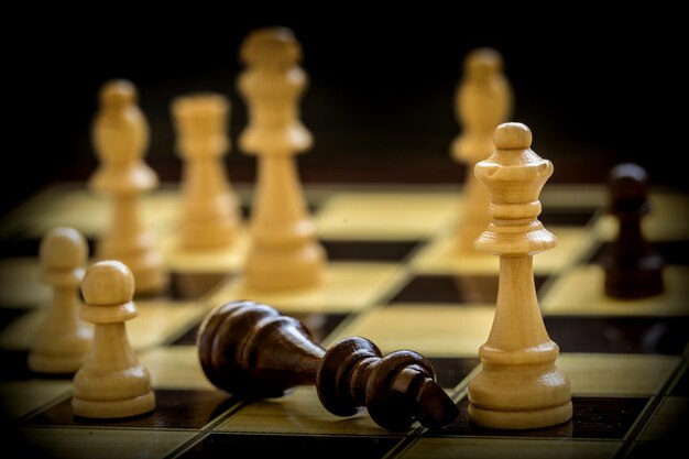 Les pièces du jeu d'échecs sur un échiquier