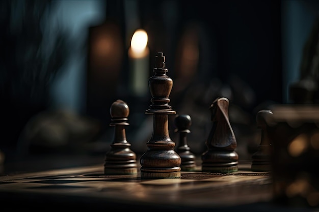 Pièces d'échecs sur fond sombre d'échiquier Generative AI