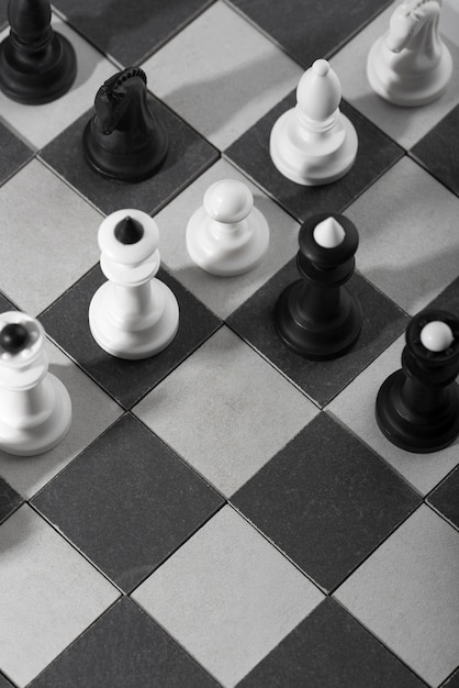 Pièces d'échecs monochromes avec plateau de jeu