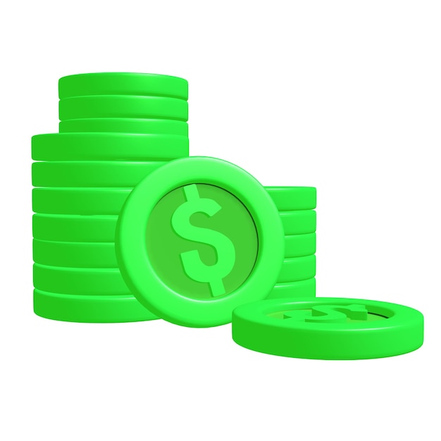 Des pièces de jeu vertes 3D avec un signe dollar dans la pile