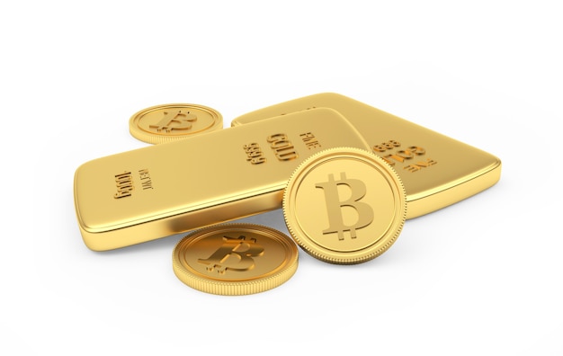 Pièces de monnaie Bitcoin avec des lingots d'or