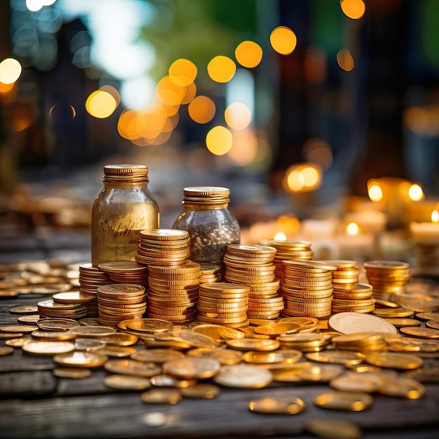 Des pièces d'or anciennes et des bijoux sur la table