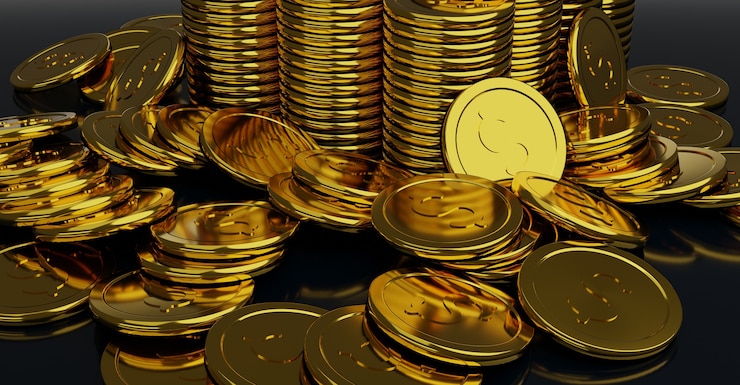 Photo pièces d'or pile pièce d'or dollar