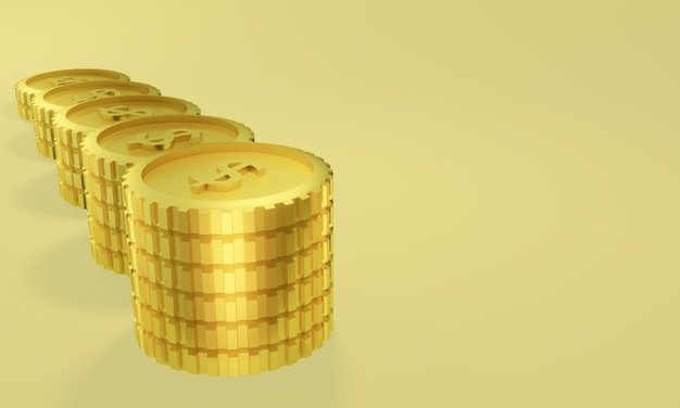 Pièces d'or en rendu 3D. Profit d'argent.