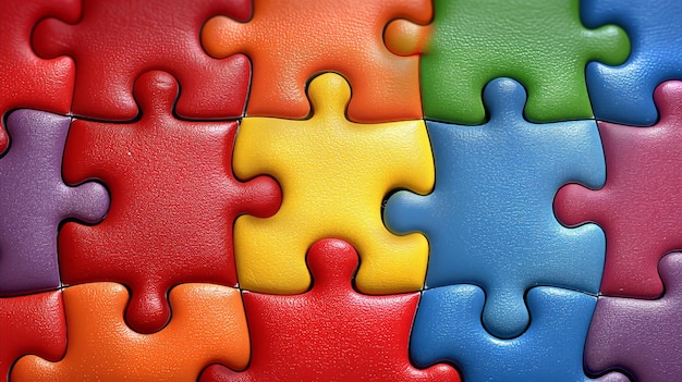 Des pièces de puzzle colorées reliées ensemble en gros plan