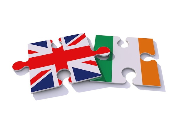 Pièces de puzzle drapeau royaume-uni et irlande d rendu