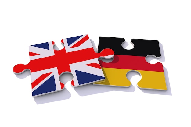 Pièces de puzzle du drapeau du Royaume-Uni et de l'Allemagne rendu d