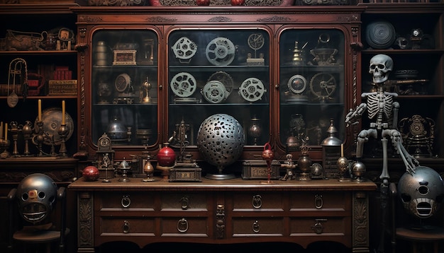 Pièces de spécimen de robot dans un cabinet de curiosités du XVIe siècle