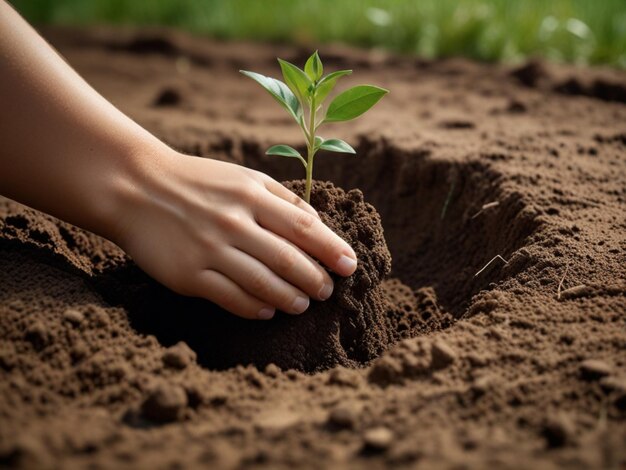 Photo un pied d'une personne est planté dans le sol avec une plante qui en sort.