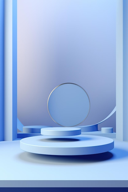 Piédestal d'affichage de produit de scène de podium bleu minimaliste vide rond brillant