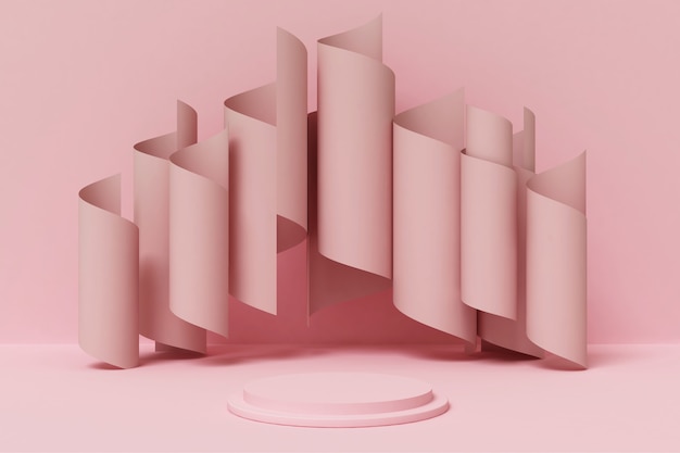 Piédestal de couleur rose de géométrie abstraite de rendu 3D