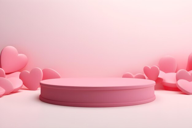 Piédestal de cylindre 3D ou podium avec décorations de coeurs célébration scène minimale de la Saint-Valentin pour la présentation de l'affichage du produit Conception de plate-forme géométrique ai générer