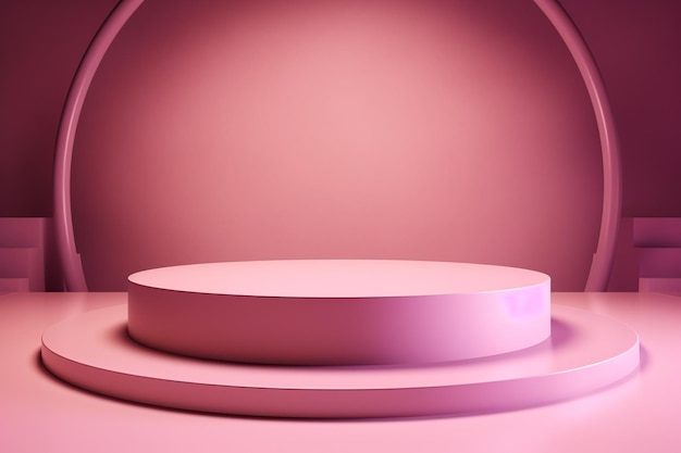 Piédestal géométrique rose minimaliste pour vitrine de produit Fond rose Modèle de maquette vide