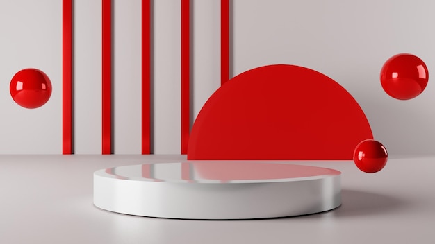 piédestal minimal vide rouge et blanc pour la présentation du produit, affichage de support de podium abstrait 3D,